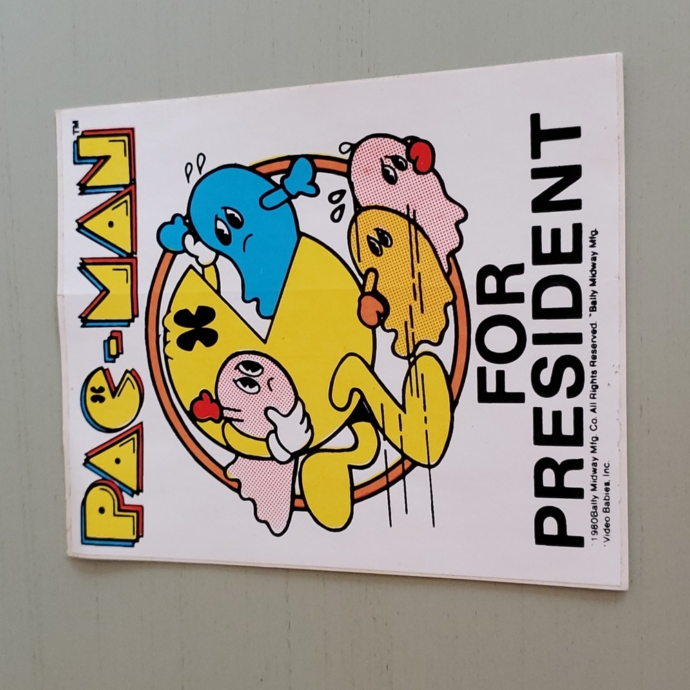 RARE Vintage  1980 PAC-MAN for President Sticker Decal